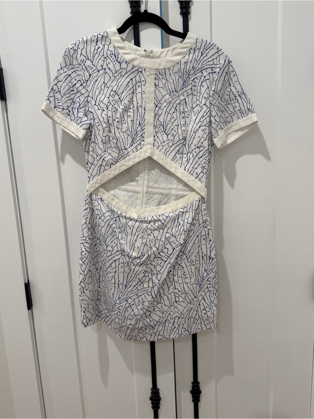 STAUD Perla Linen Mini Dress Blue Palm | Sz 8 - Picture 4 of 6